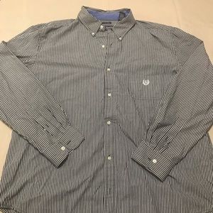 Chaps 2x black white striped button up